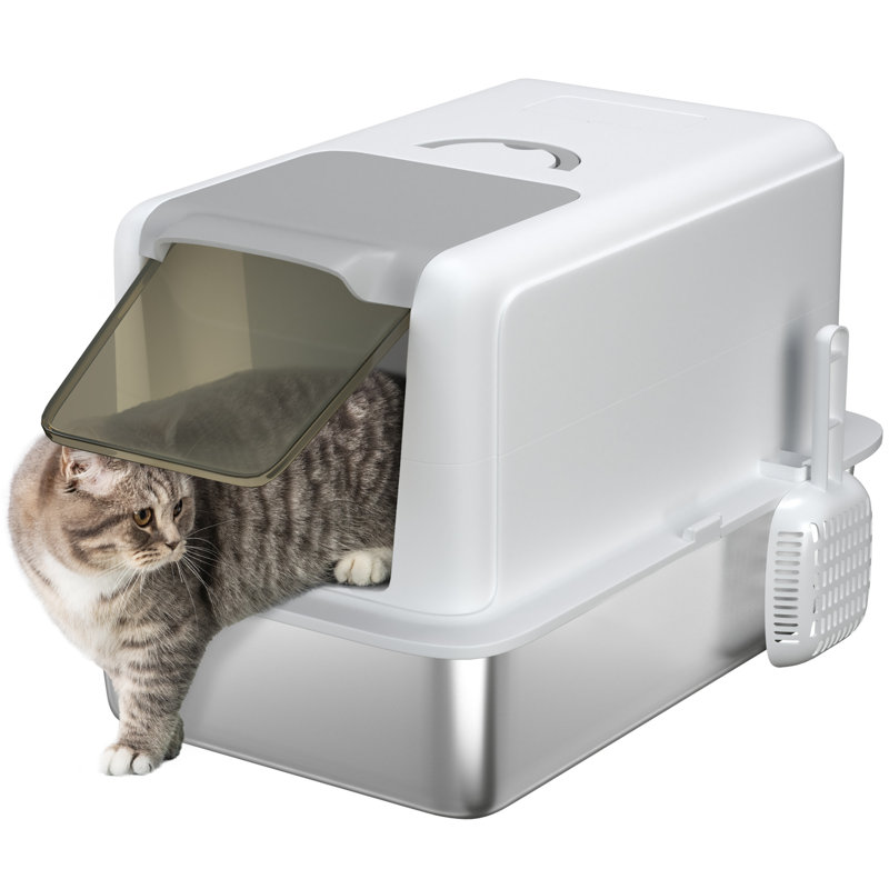 Stainless Steel Litter Box Enclosure with Scoop, White