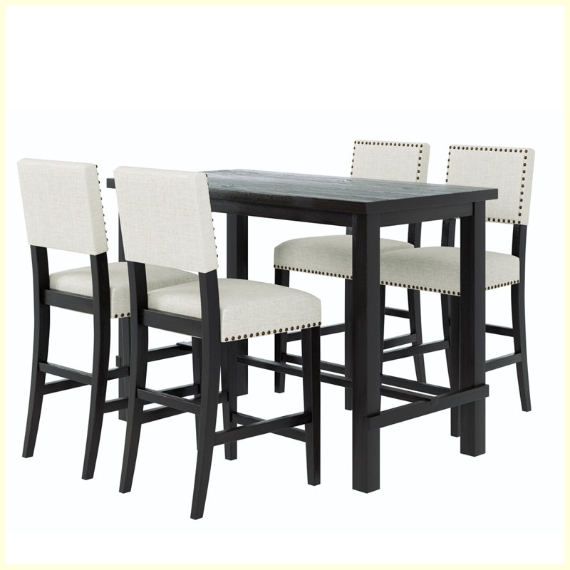 Classic 5-Piece Counter Height Dining Set with 4 Chairs, Espresso, Espresso/White