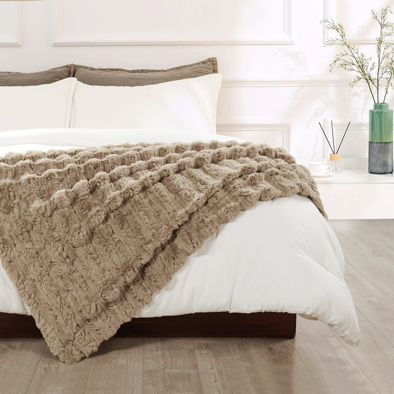 Jeté en fausse fourrure, Taupe clair, L 50 po x L 60 po
