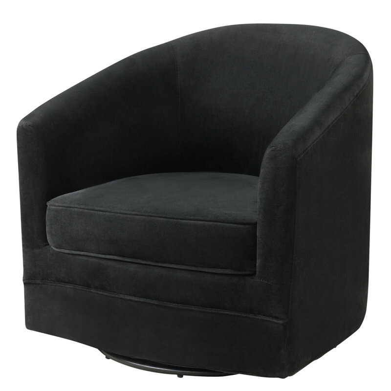 Black Velvet Swivel Barrel Accent Chair with Manufactured Wood Frame
