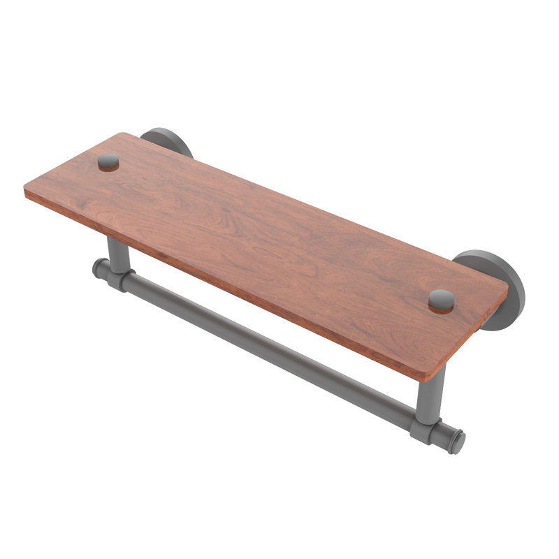 Arviso Bracket Shelf with Towel Bar, Matte Gray, 5" H x 16" W x 5" D