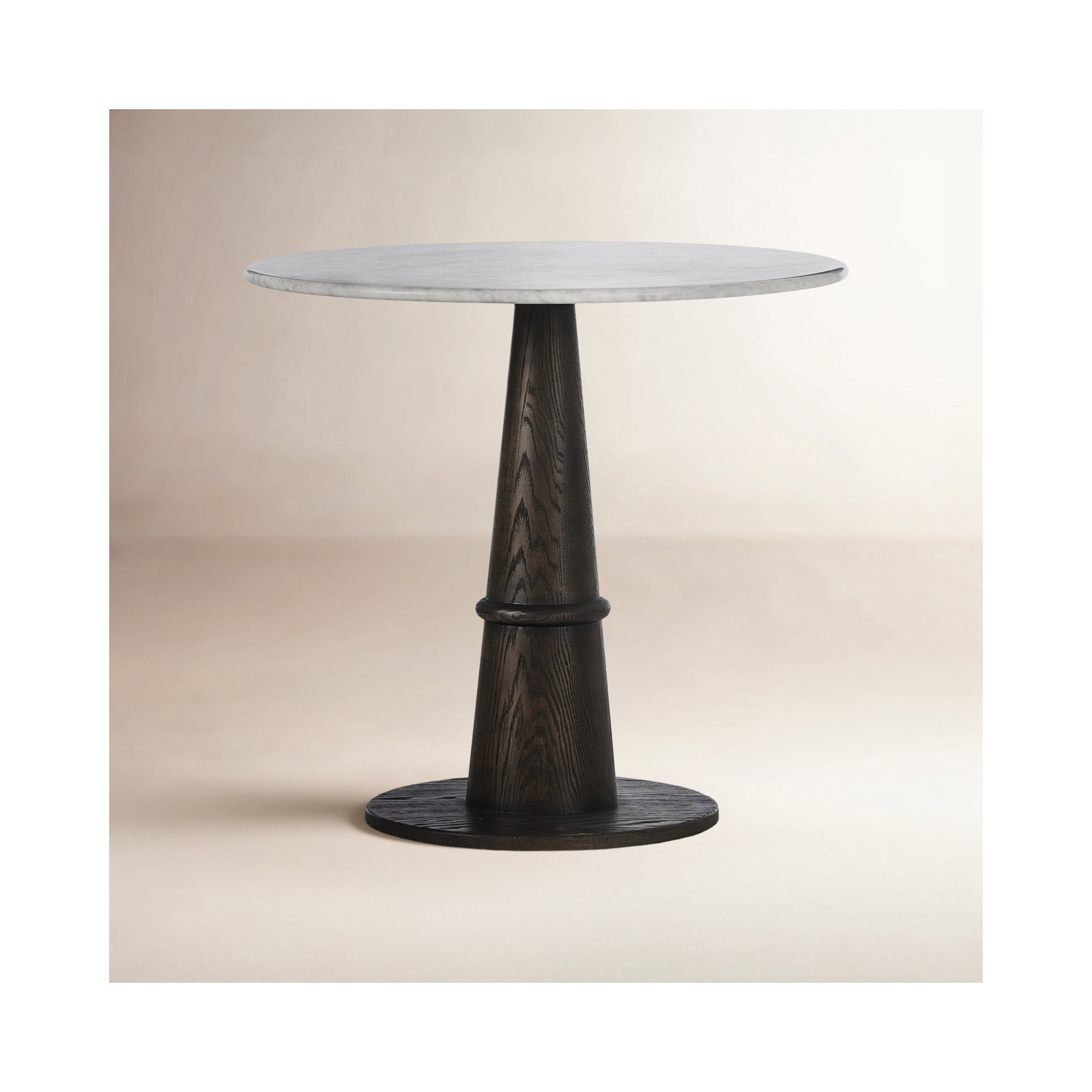 Beverly Round 32.00000'', Honed White Marble/Brown Oak, 30" H x 32" L x 32" W