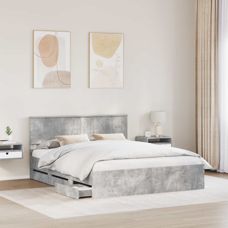 Bed, Concrete Grey, European Kingsize (160 x 200 cm)