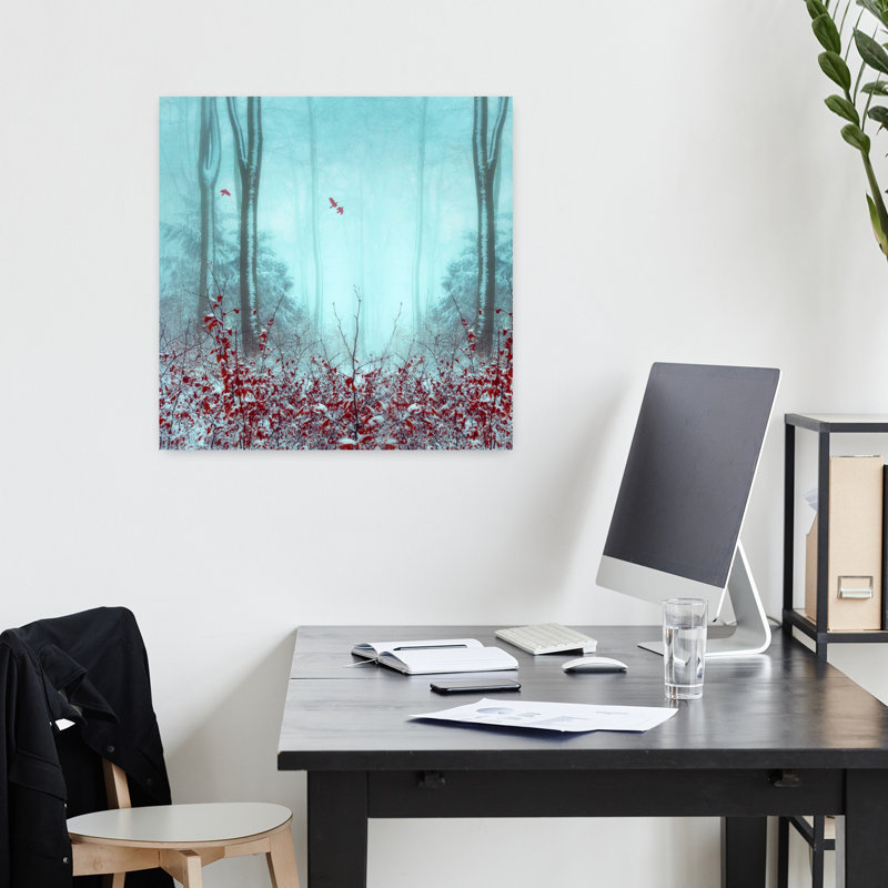 «Tout et plus», oiseau contemporain contemporain, paysage d'hiver, H 18 po x l 18 po