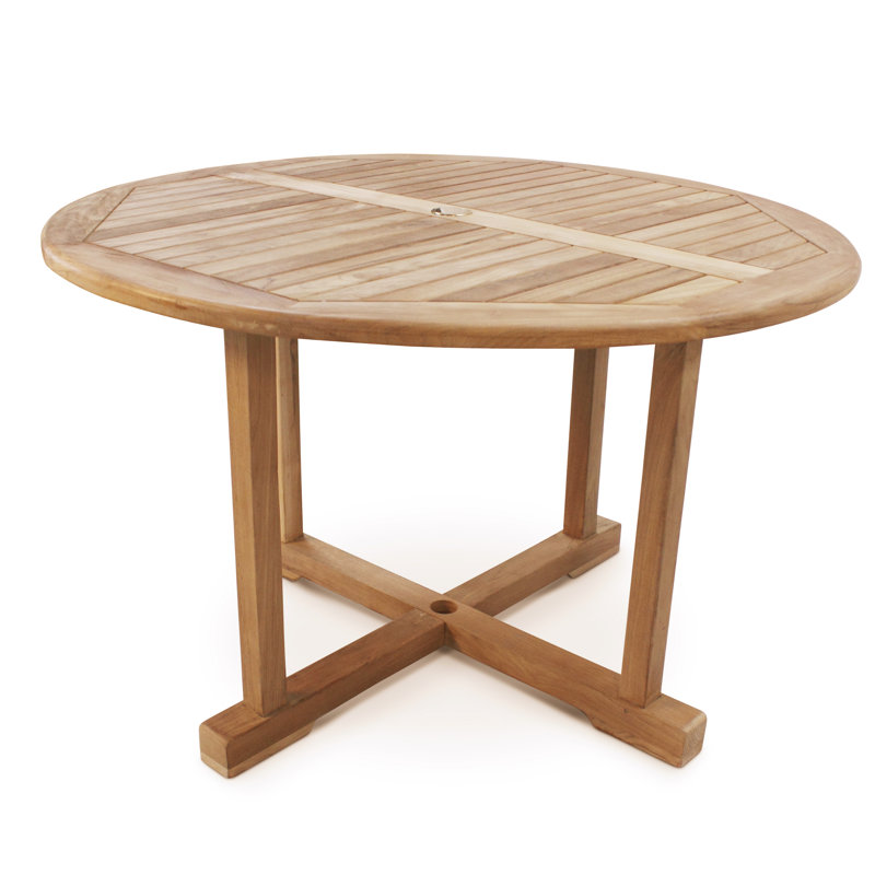 Antonae Round Teak Outdoor Dining Table With Umbrella Hole , 120cm cm W 120cm cm D