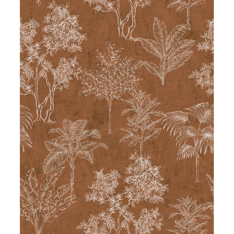 Zen Floral Paper Metallic Wallpaper Roll, Brown/Orange