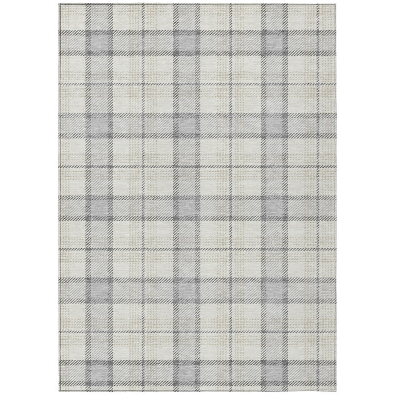 HomeRoots 3' X 5' Silver Plaid Washable Indoor Outdoor Area Rug