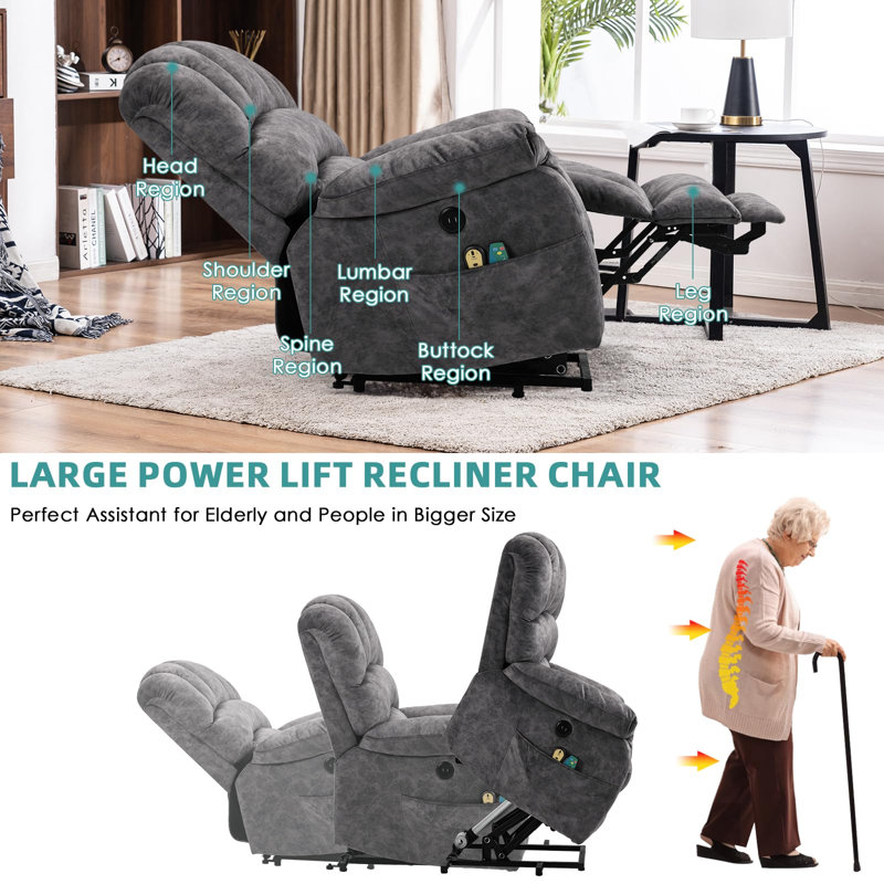 Upholstered Heated Massage Chair, Gray Velvet