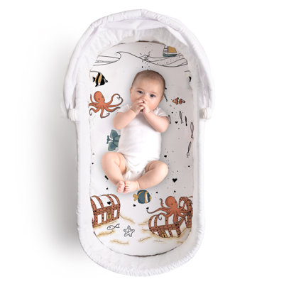 JumpOff Jo - Hypoallergenic Fitted Bassinet Sheet for Baby Boys & Girls - Rectangular, Hourglass & Oval Crib Compatible, Soft, Breathable, Machine Washable - Octopus Treasure