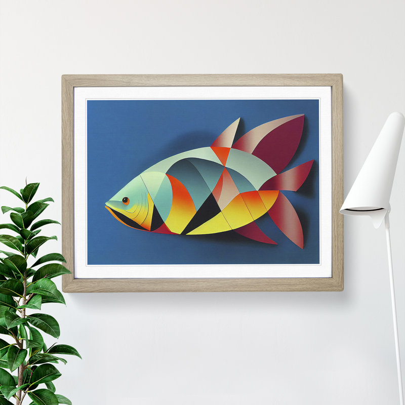 XH1022-6608X Painted Fish Vol.5 1 Piece Single Picture Frame Wall Art, 46cm H x 64cm W x 2cm D, Oak Framed