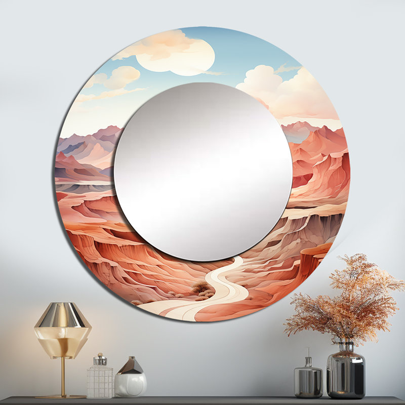 Desert Dreams Canyon Drift - grand miroir minimaliste, décor de miroir mural rond unique moderne, impression d'art en métal