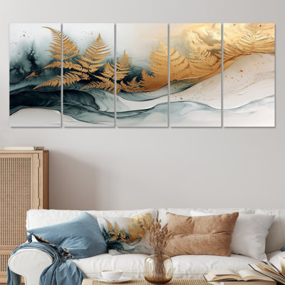 Gold Harmony Ferns I - Art mural fougères - Art mural moderne sur toile