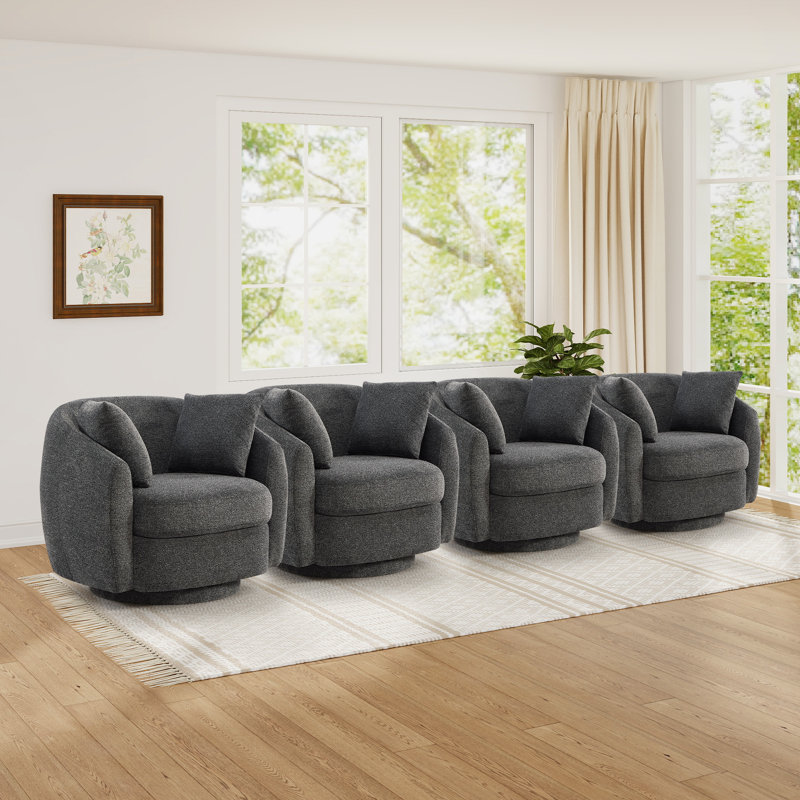 Fauteuil d'appoint pivotant moderne de 38 po de large avec rangement sous le siège et 2 coussins amovibles (ensemble de 4)