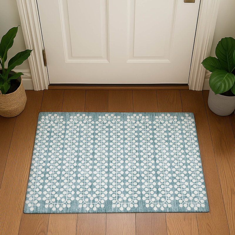 Premium Machine Washable Mayfield AMF2247 Geometric Rug, 1'8" x 2'6", Teal