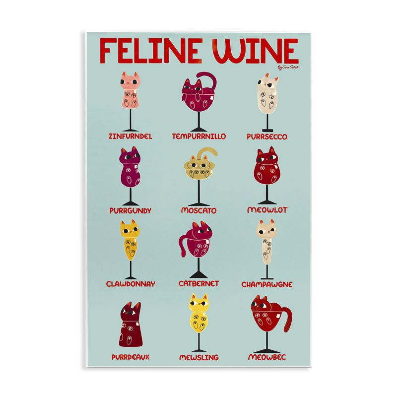 Plaque murale «Clever Feline Wine Drinks» par Carrie Cantwell, H 15 po x l 10 po