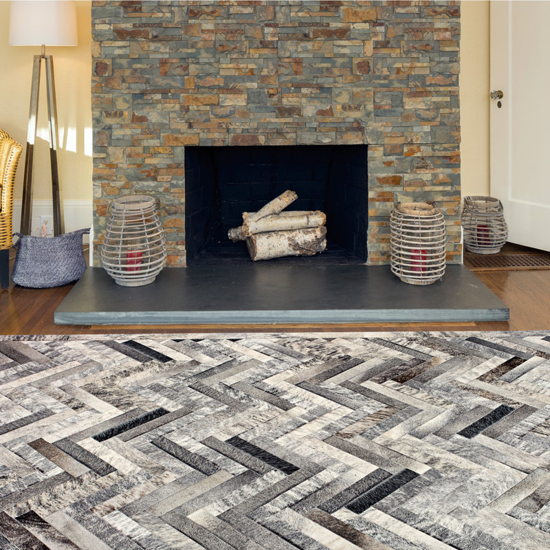 Plutus Cowhide Chevron Area Rug, Rectangle 12' x 15'