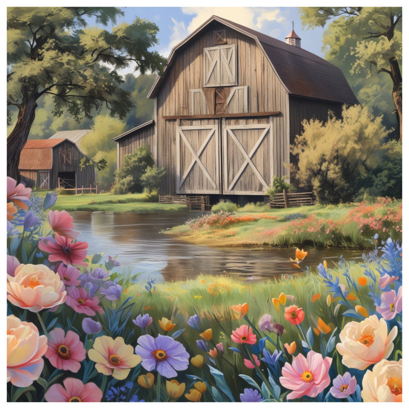Rideaux de douche Rustic Barn Scene, L 70 po x H 72 po