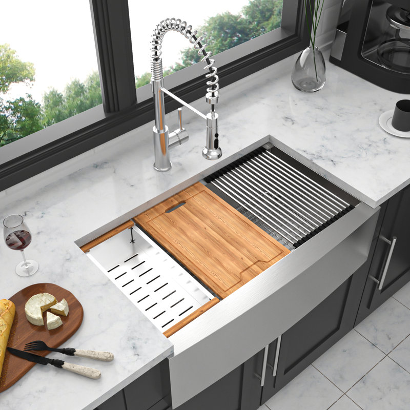 Évier de cuisine de 36 po: acier inoxydable de 36 x 22 x 10 po, surface lisse pour tablier hygiénique, insonorisation à l'avant