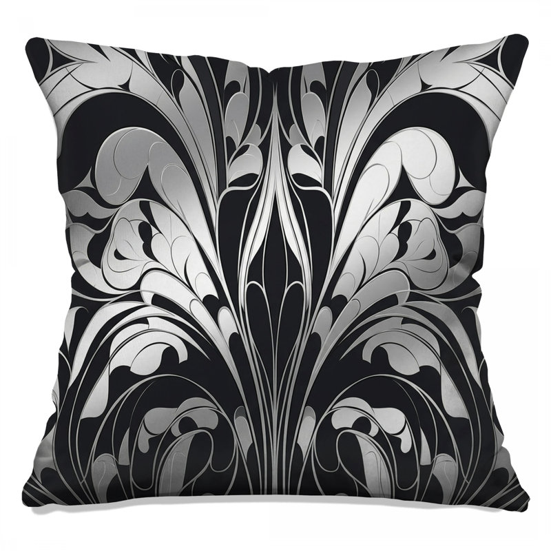 Coussins décoratifs noirs et blancs damassés, 26 x 26 pouces