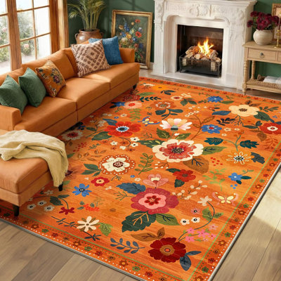 Washable Floral Indoor Rug