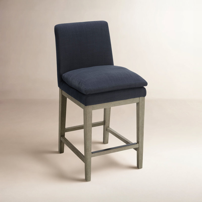 Tabouret de comptoir rembourré Bethea, Lin bleu de performance Insignia Effie, Gris délavé