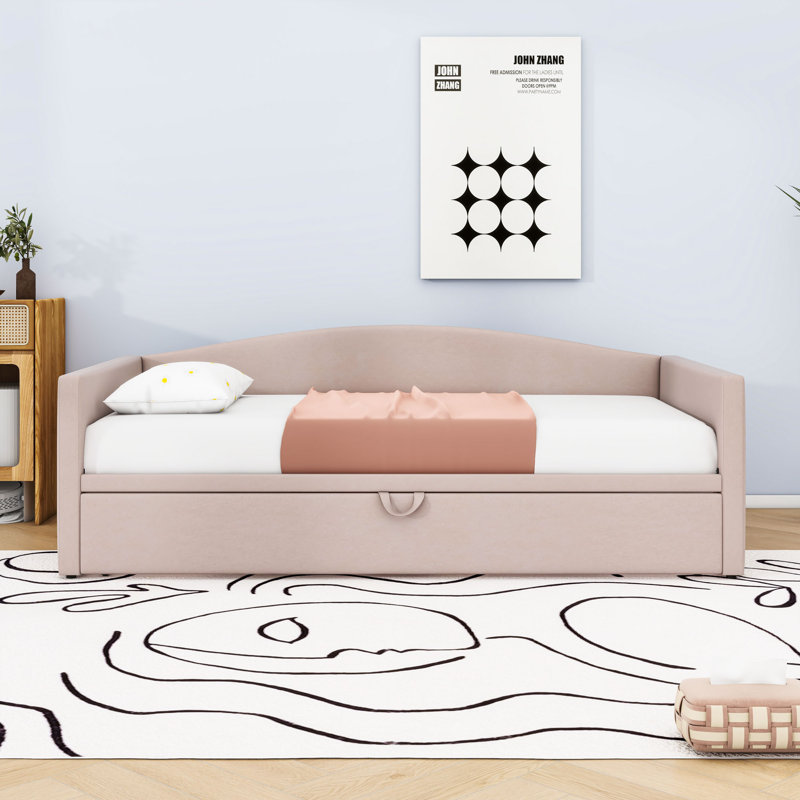 Twin Upholstered Daybed with Trundle, Pink