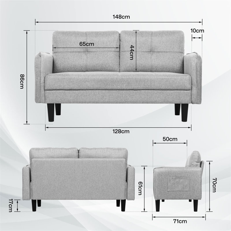 Aayushi 2 Seater Sofa, Light Grey Fabric