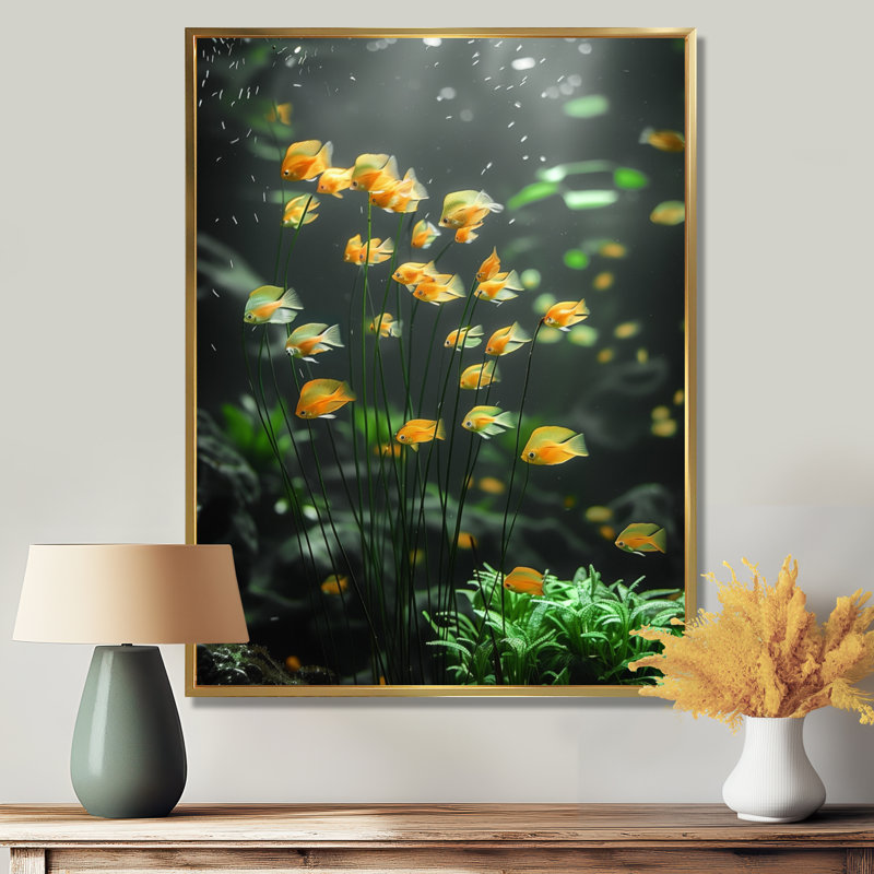 Aquariums - Aquariums muraux jaunes et verts, H 12 po x l 20 po, White Picture Framed