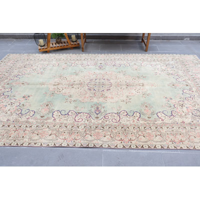 Large Green Oushak Turkish Antique Vintage Wool Rug Ideal for Office or Bedroom Decor