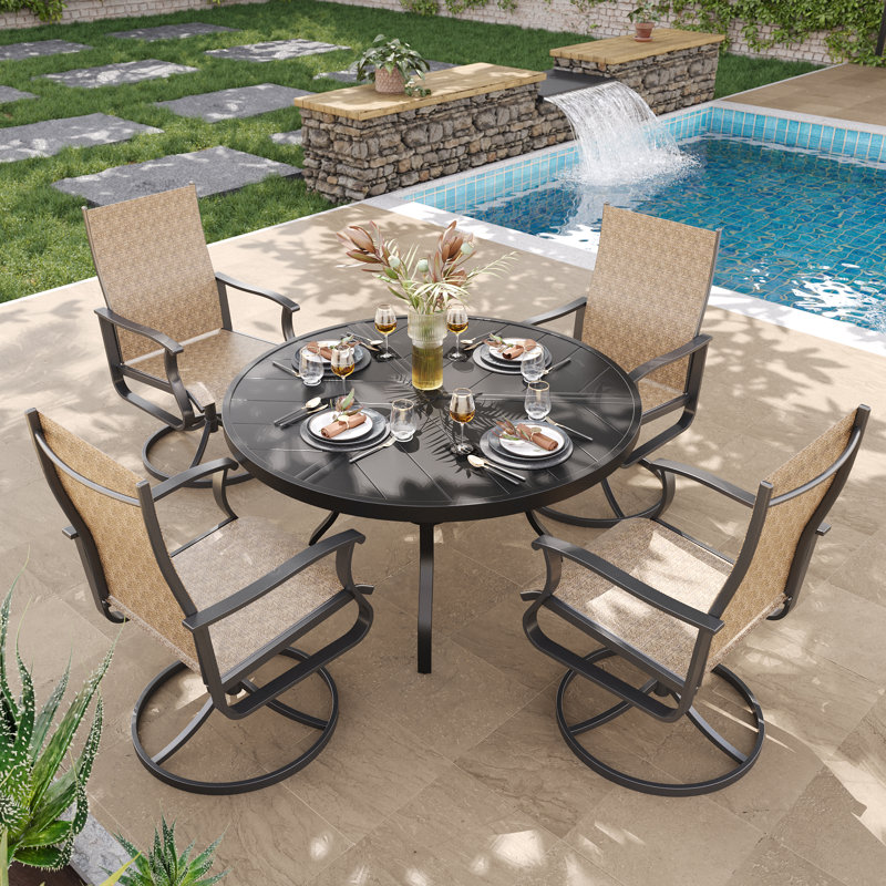 4-Piece Outdoor Dining Set – All-Metal Patio Table & Chairs for Backyard, Deck, or Patio, Brown