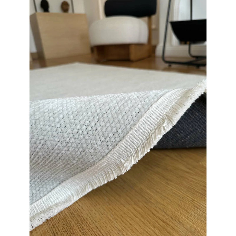Tapis blanc en polyester sans motif Prescod Kilim, Rectangle 2 pi 7 po x 3 pi 3 po