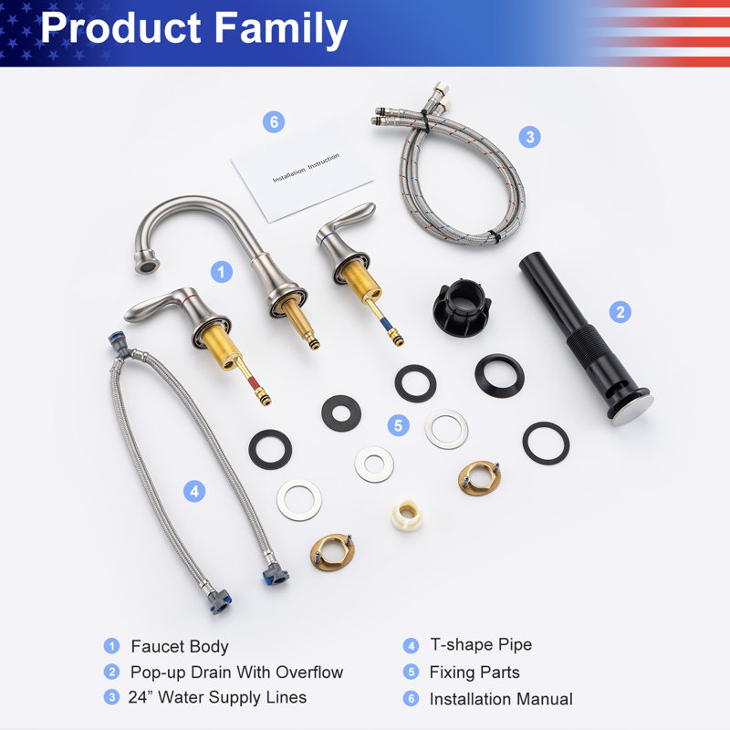 2-handle Bathroom Faucet with Drain Assembly, Brushed Nickel