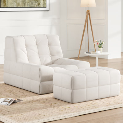 32.5" Upholstered Lounger with Ottoman