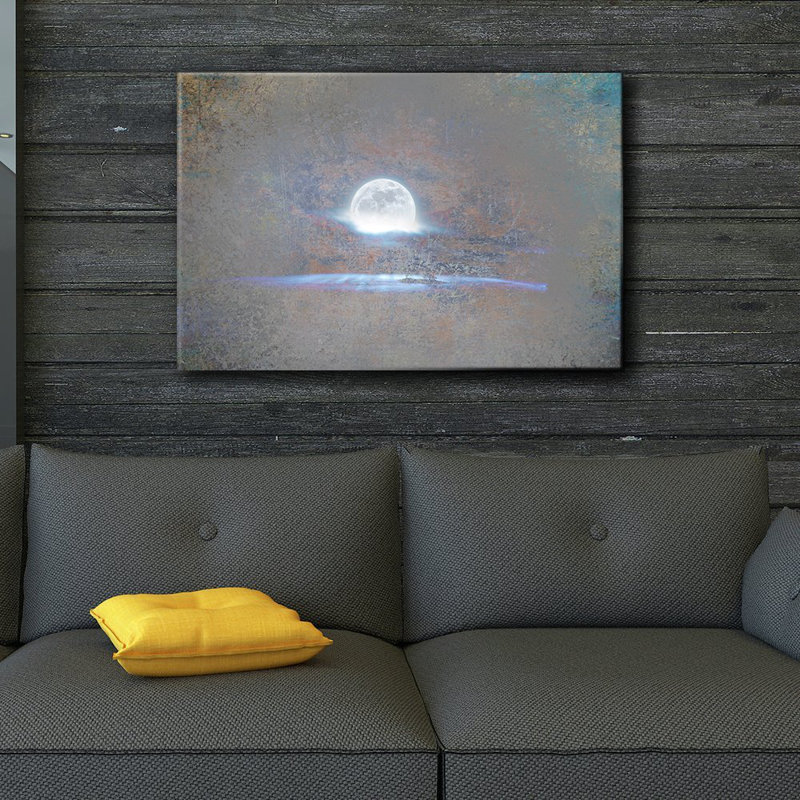Pleine lune brillante sur une texture grise, H 16 po x l 24 po x P 1,5 po