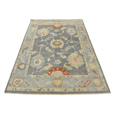 Tapis oriental gris en laine noué à la main Oushak