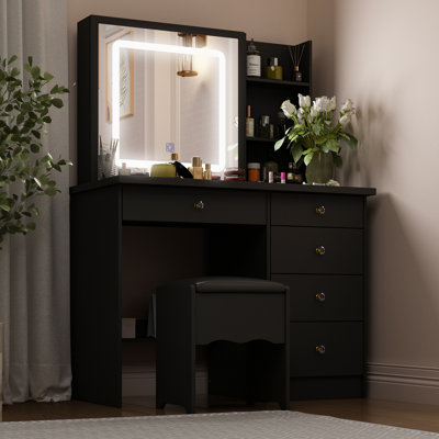 Makeup Vanity Set With Sliding Mirror And Lights