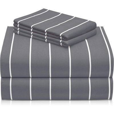 Luxclub 3 PC Light Gray Striped Twin Silky Soft Cooling Extra Deep Pocket Performance Sheet Set