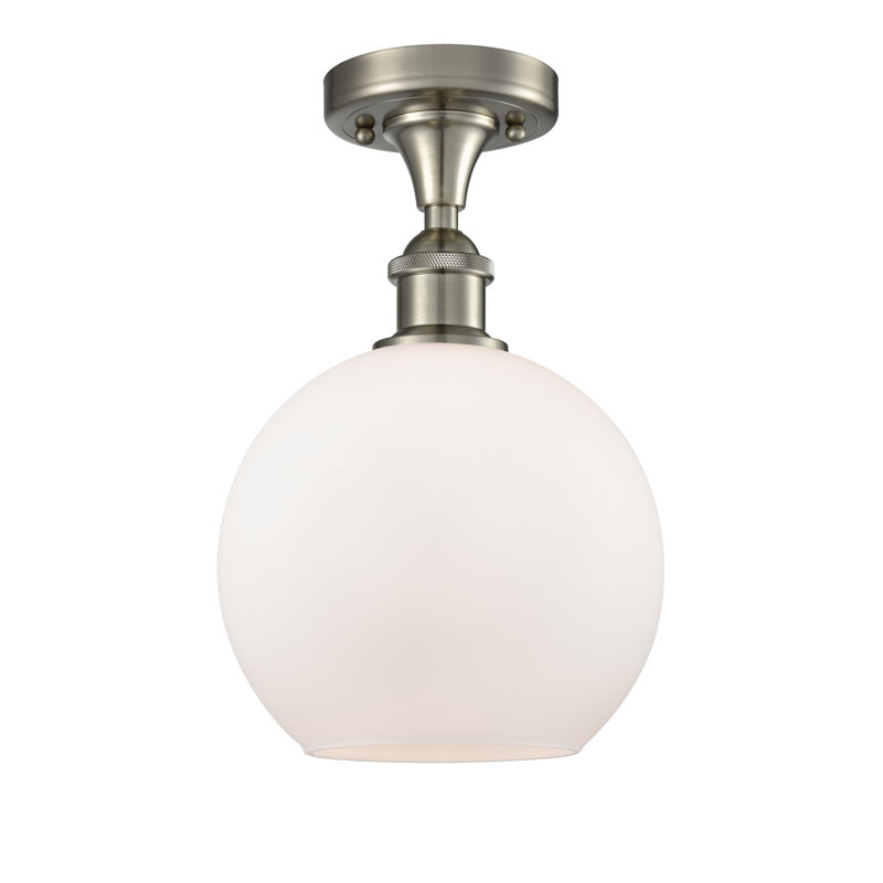 Plafonnier semi-encastré 1 lumière 8 po Cindi, Blanc mat, Ampoule non incluse, Nickel satiné brossé