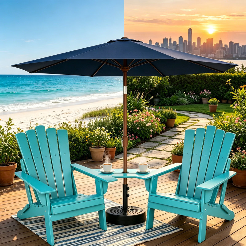 Set Of 2 Folding-Adirondack-Chairs With Connecting Tray, Teal