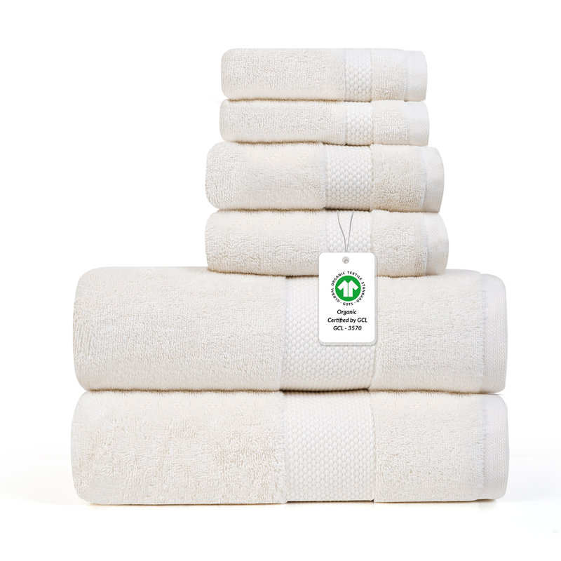 Farm to Home 100% Organic Bath Towel Set of 6 – GOTS & Oeko-TEX Certified Organic Cotton, Soft, Absorbent, Quick Dry - Includes 2 Bath Towels, 2 Hand Towels, 2 Washcloths