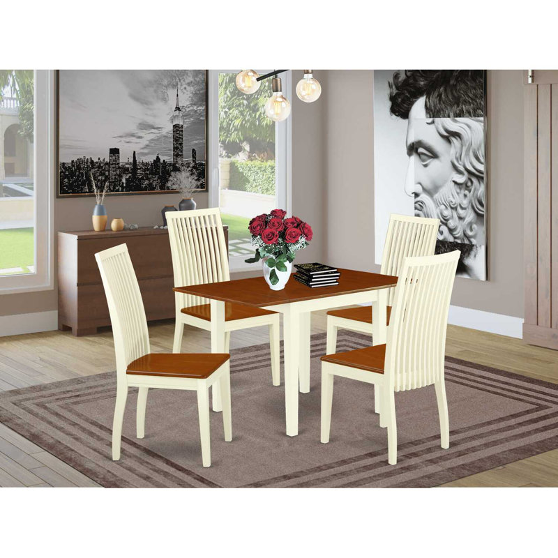 5 Piece Dining Room Furniture Set Includes a Rectangle Dining Table with Dropleaf and 4 Wood Seat Chairs, Buttermilk & Cherry
