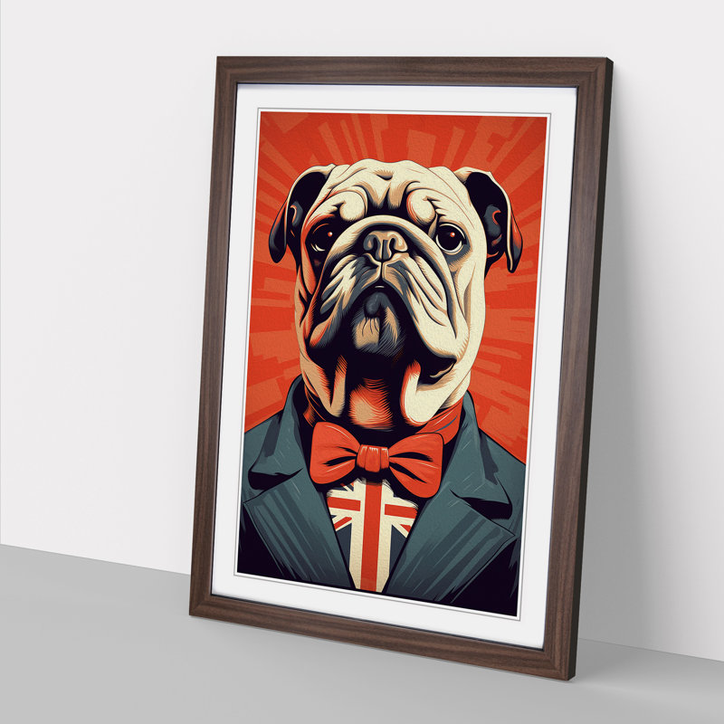 British Bulldog Constructivism - Single Picture Frame Print on Wood, Walnut, 46cm H x 34cm W x 2cm D