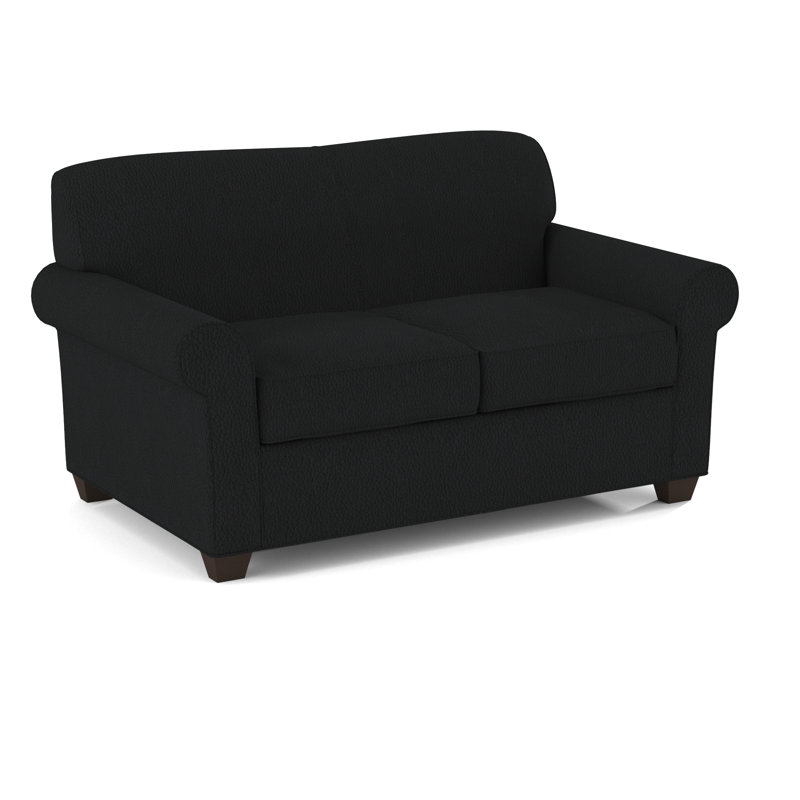 Finn 59" Rolled Arm Sofa Bed Loveseat with Reversible Cushions, Dillon Black, Cafelle