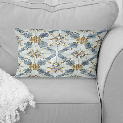 Powder Blue And Gold Vintage Tile I - Farmhouse Pillow