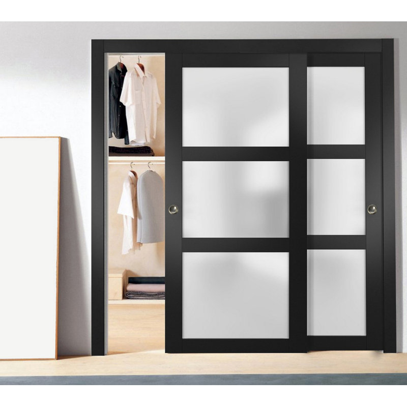 Portes de placard coulissantes en verre dépoli Lucia, Noir, 56 po x 80 po