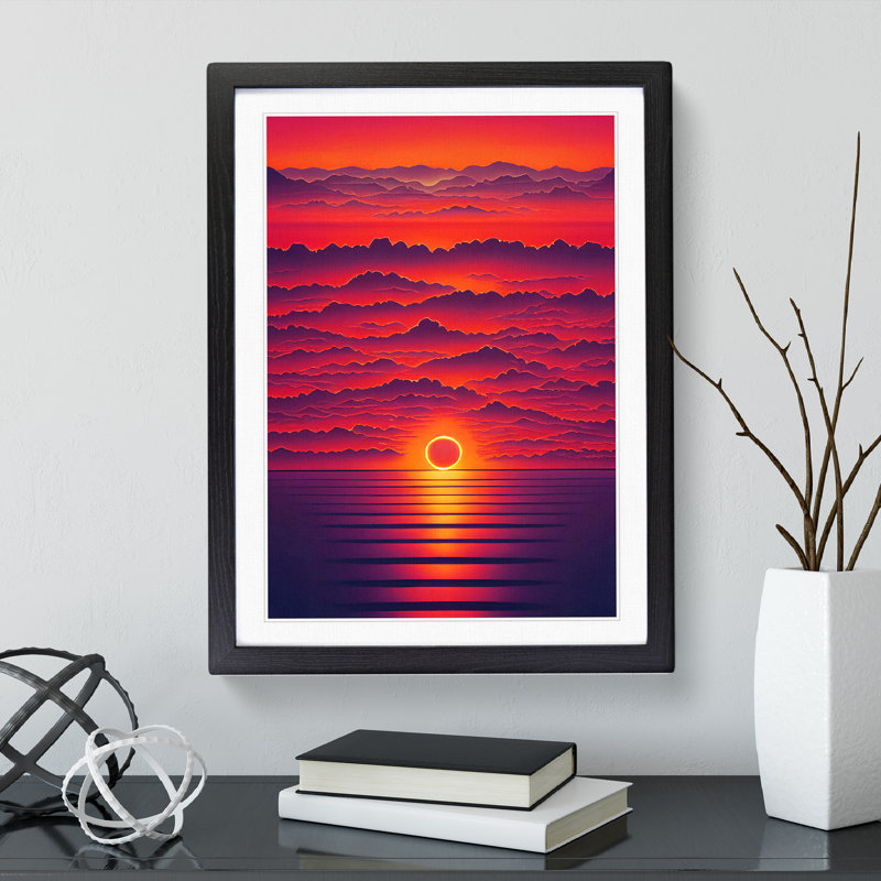 Powerful Ocean Sunset - Single Picture Frame Print, 64cm H x 46cm W, Black