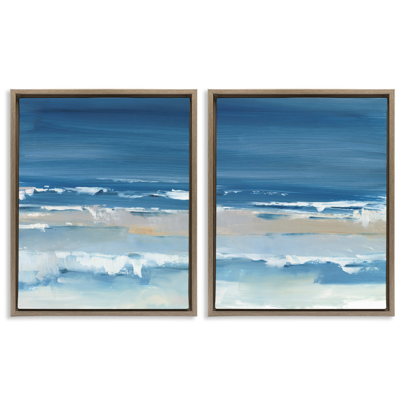 Ensemble de 2 toiles flottantes encadrées "Crashing Beach Wave Shore" par Ethan Harper, Cadre flottant orme Montalcino