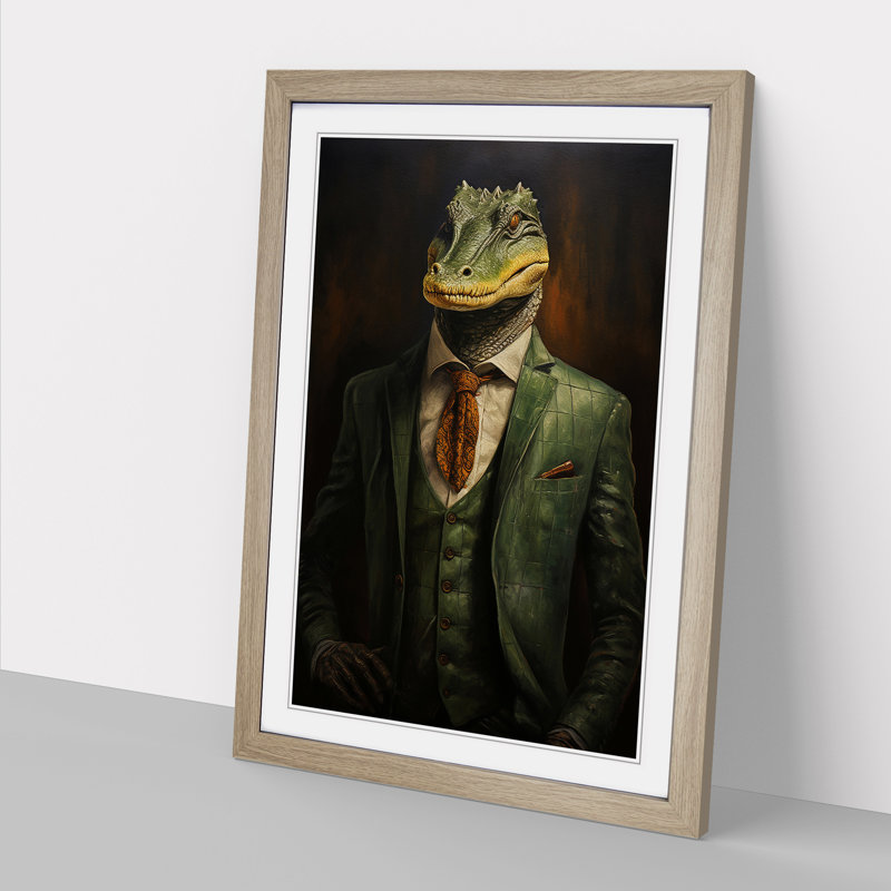 Alligator in a Suit Painting No.3 - Framed Print, Oak Framed, 64cm H x 46cm W x 2cm D