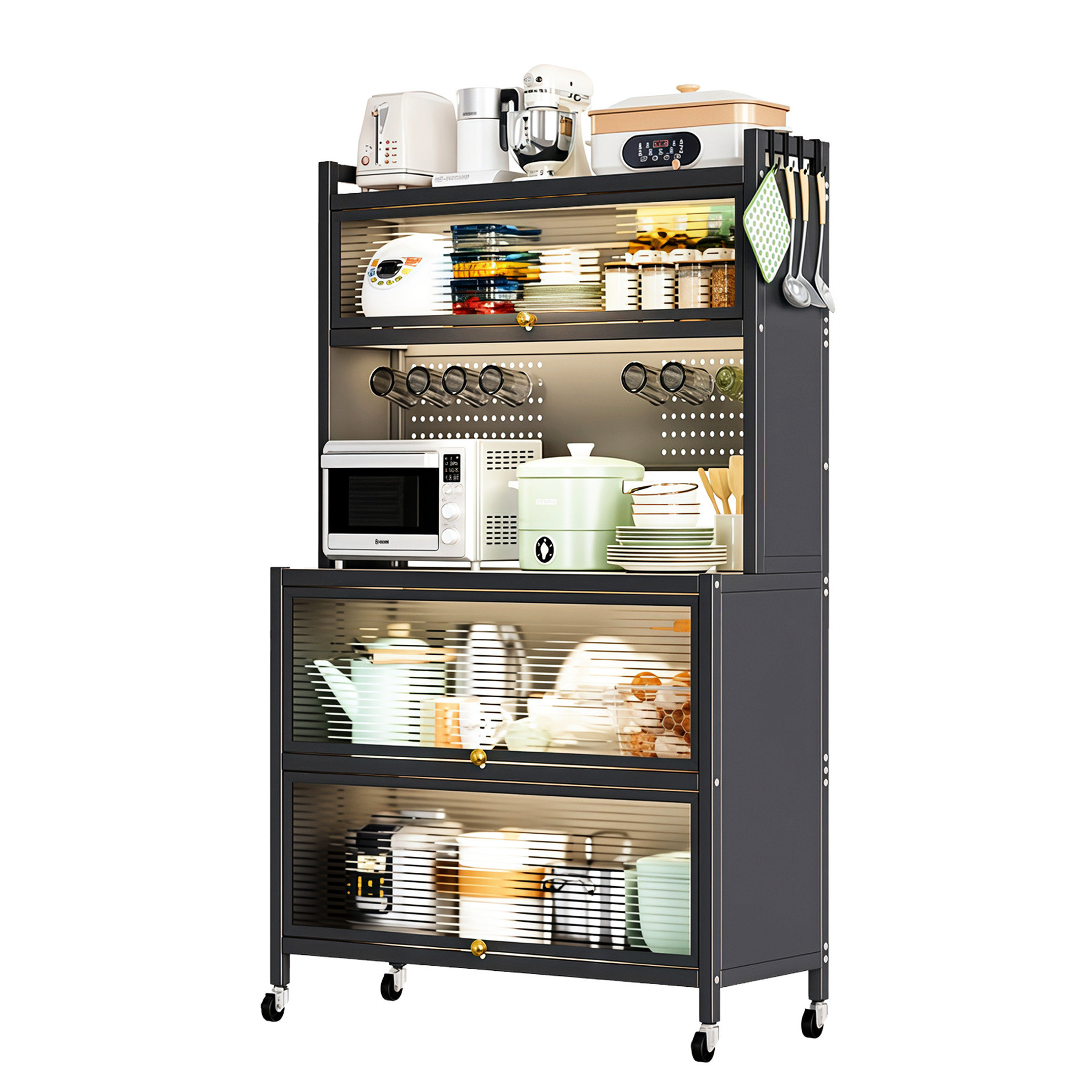 Cabinet Frame Rotation Machine Latitude Run® 5 Tier Metal Kitchen Cabinet, Wheels, Transparent Flap ...
