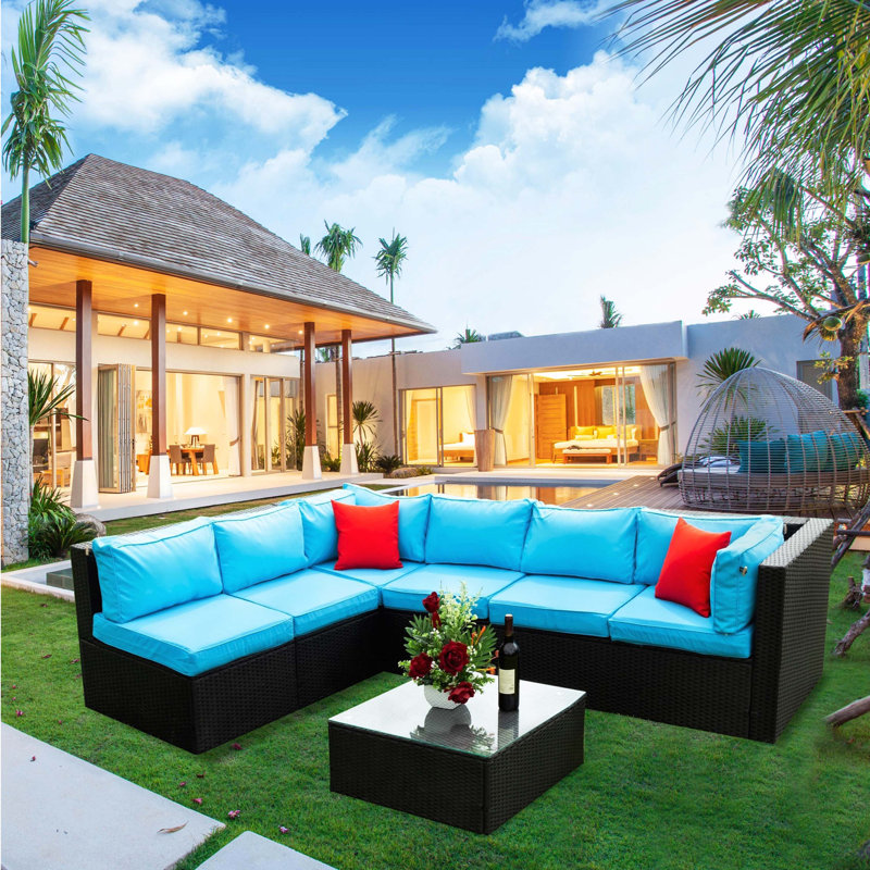 5 Pieces PE Rattan Sectional Outdoor Furniture U Sofa Set - Thumbnail 2
